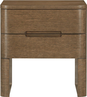 Meridian Furniture Caswell Art Deco Oak Veneer Nightstand with Cerused Grain and Soft Close Drawers for Bedroom Brown B1204-NS