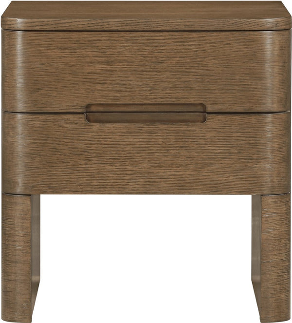 Meridian Furniture Caswell Art Deco Oak Veneer Nightstand with Cerused Grain and Soft Close Drawers for Bedroom Brown B1204-NS