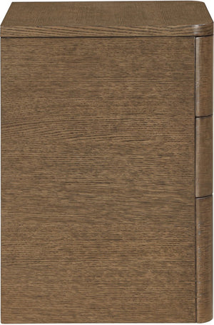Meridian Furniture Caswell Art Deco Oak Veneer Nightstand with Cerused Grain and Soft Close Drawers for Bedroom Brown B1204-NS