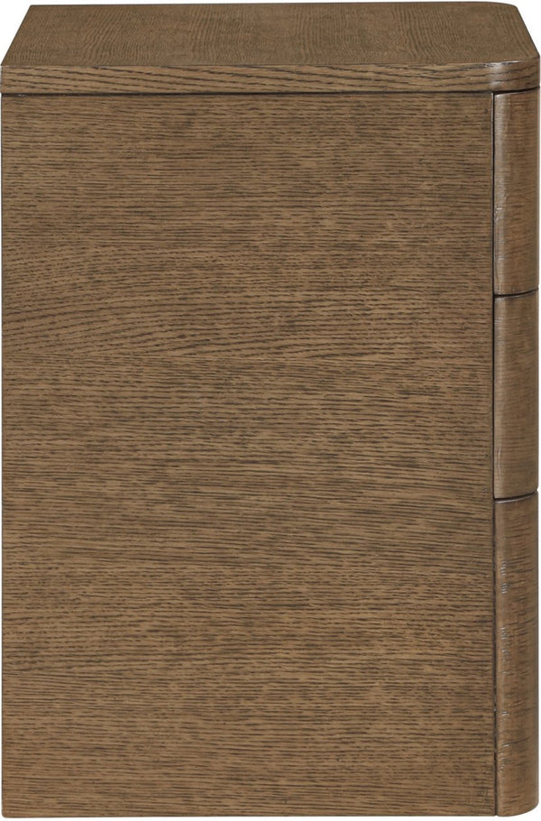 Meridian Furniture Caswell Art Deco Oak Veneer Nightstand with Cerused Grain and Soft Close Drawers for Bedroom Brown B1204-NS