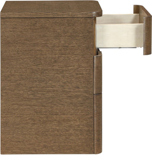 Meridian Furniture Caswell Art Deco Oak Veneer Nightstand with Cerused Grain and Soft Close Drawers for Bedroom Brown B1204-NS