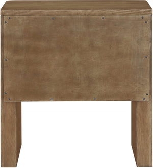 Meridian Furniture Caswell Art Deco Oak Veneer Nightstand with Cerused Grain and Soft Close Drawers for Bedroom Brown B1204-NS