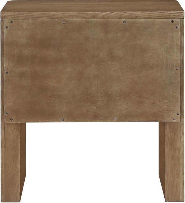 Meridian Furniture Caswell Art Deco Oak Veneer Nightstand with Cerused Grain and Soft Close Drawers for Bedroom Brown B1204-NS