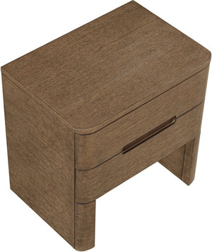 Meridian Furniture Caswell Art Deco Oak Veneer Nightstand with Cerused Grain and Soft Close Drawers for Bedroom Brown B1204-NS