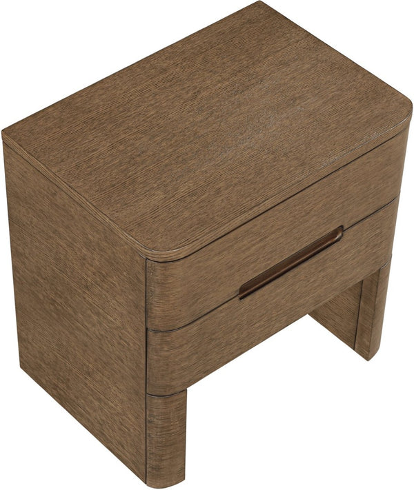 Meridian Furniture Caswell Art Deco Oak Veneer Nightstand with Cerused Grain and Soft Close Drawers for Bedroom Brown B1204-NS