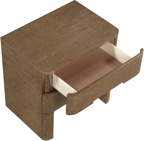 Meridian Furniture Caswell Art Deco Oak Veneer Nightstand with Cerused Grain and Soft Close Drawers for Bedroom Brown B1204-NS