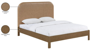 Meridian Furniture Caswell Full Bed Art Deco Frame with Vegan Leather Headboard and Wood Tone Finish Bedroom Style Brown B1204Tan-F