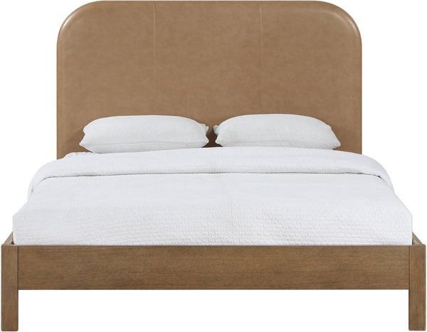 Meridian Furniture Caswell Full Bed Art Deco Frame with Vegan Leather Headboard and Wood Tone Finish Bedroom Style Brown B1204Tan-F