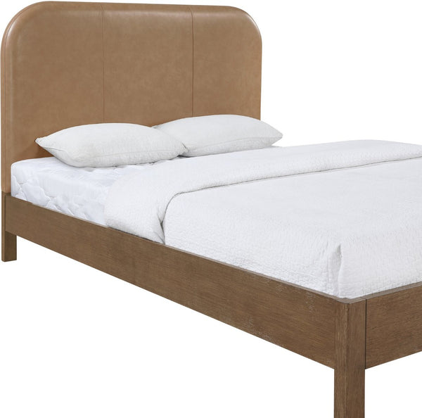 Meridian Furniture Caswell Full Bed Art Deco Frame with Vegan Leather Headboard and Wood Tone Finish Bedroom Style Brown B1204Tan-F