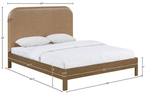 Meridian Furniture Caswell Queen Bed Curved Vegan Leather Headboard and Oak Veneer Art Deco Bedroom Style Brown B1204Tan-Q