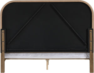 Meridian Furniture Caswell Queen Bed Curved Vegan Leather Headboard and Oak Veneer Art Deco Bedroom Style Brown B1204Tan-Q