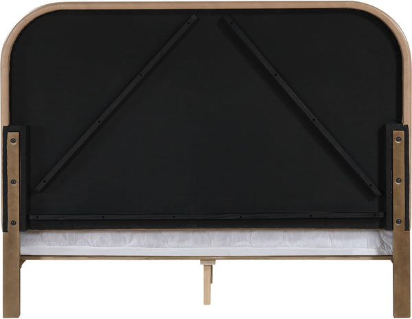 Meridian Furniture Caswell Queen Bed Curved Vegan Leather Headboard and Oak Veneer Art Deco Bedroom Style Brown B1204Tan-Q