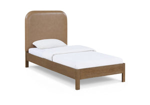 Meridian Furniture Caswell Twin Bed Vegan Leather Upholstered Art Deco Wood Veneer Frame for Modern Bedroom Style Brown B1204Tan-T