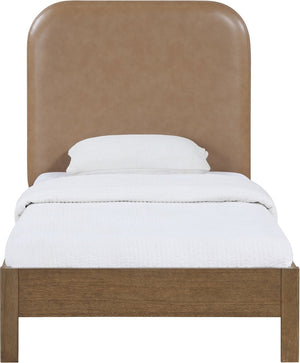 Meridian Furniture Caswell Twin Bed Vegan Leather Upholstered Art Deco Wood Veneer Frame for Modern Bedroom Style Brown B1204Tan-T