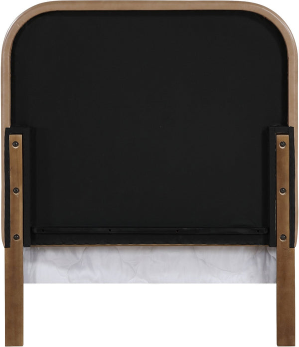 Meridian Furniture Caswell Twin Bed Vegan Leather Upholstered Art Deco Wood Veneer Frame for Modern Bedroom Style Brown B1204Tan-T