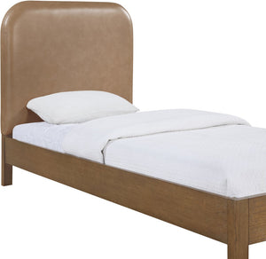 Meridian Furniture Caswell Twin Bed Vegan Leather Upholstered Art Deco Wood Veneer Frame for Modern Bedroom Style Brown B1204Tan-T