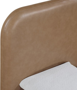 Meridian Furniture Caswell Twin Bed Vegan Leather Upholstered Art Deco Wood Veneer Frame for Modern Bedroom Style Brown B1204Tan-T