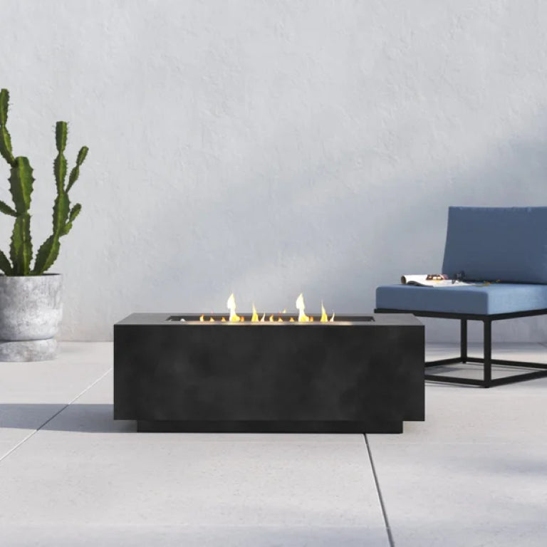 English Elm Concrete Propane Fire Pit Table Modern Low Profile Patio Design with Push Button Ignition B120P205003