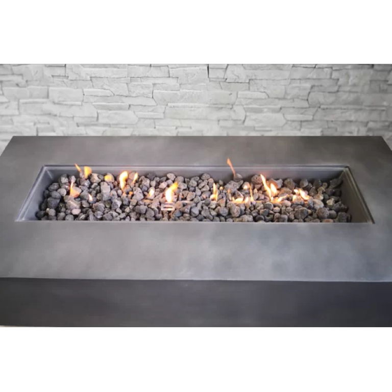 English Elm Concrete Propane Fire Pit Table Modern Low Profile Patio Design with Push Button Ignition B120P205003