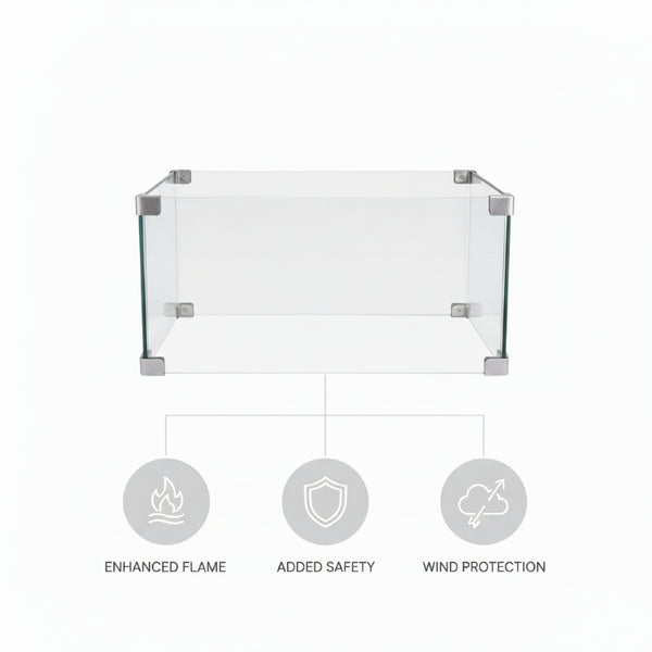 English Elm 30 Inch Square Tempered Glass Wind Guard for Fire Pit Patio Outdoor Flame Shield B120P265906