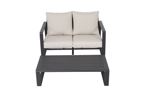 English Elm Double Seat Aluminum Sofa and Coffee Table Set for Modern Indoor or Covered Patio Living B120P293353
