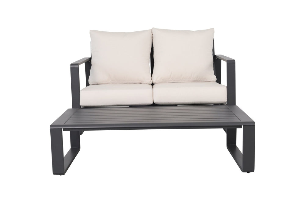 English Elm Double Seat Aluminum Sofa and Coffee Table Set for Modern Indoor or Covered Patio Living B120P293353