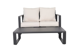 English Elm Double Seat Aluminum Sofa and Coffee Table Set for Modern Indoor or Covered Patio Living B120P293353