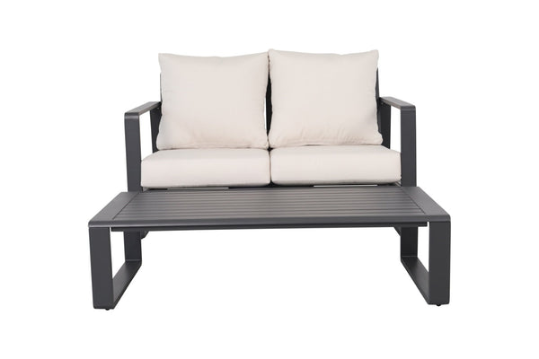English Elm Double Seat Aluminum Sofa and Coffee Table Set for Modern Indoor or Covered Patio Living B120P293353