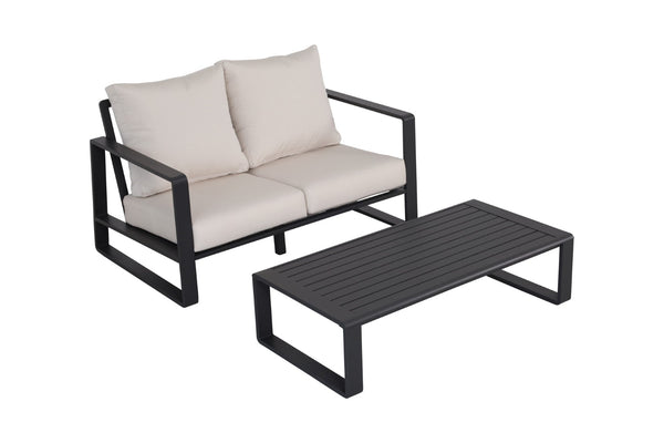 English Elm Double Seat Aluminum Sofa and Coffee Table Set for Modern Indoor or Covered Patio Living B120P293353