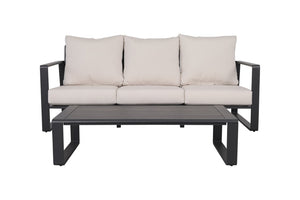 English Elm Three-person Outdoor Sofa and Coffee Table Set Aluminum Frame with Beige Cushions B120P293358