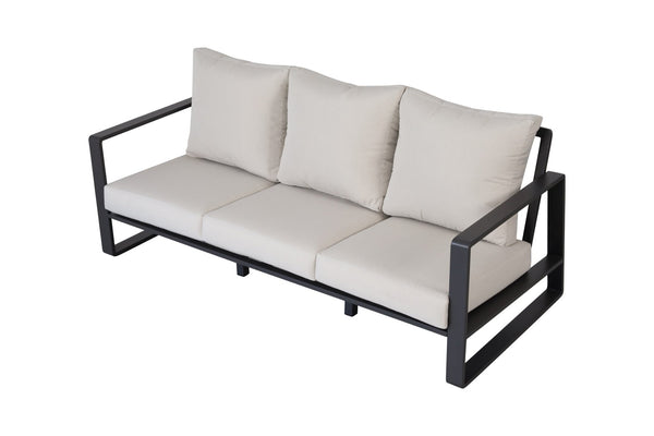 English Elm Three-person Outdoor Sofa and Coffee Table Set Aluminum Frame with Beige Cushions B120P293358