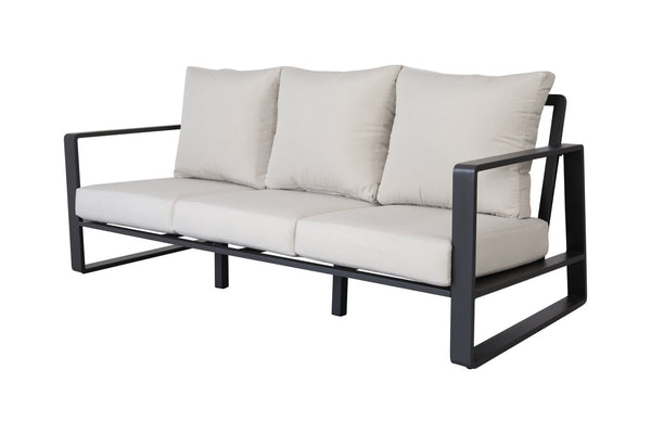 English Elm Three-person Outdoor Sofa and Coffee Table Set Aluminum Frame with Beige Cushions B120P293358