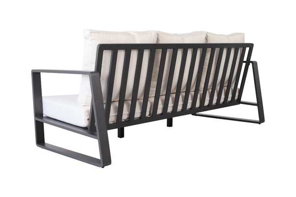 English Elm Three-person Outdoor Sofa and Coffee Table Set Aluminum Frame with Beige Cushions B120P293358