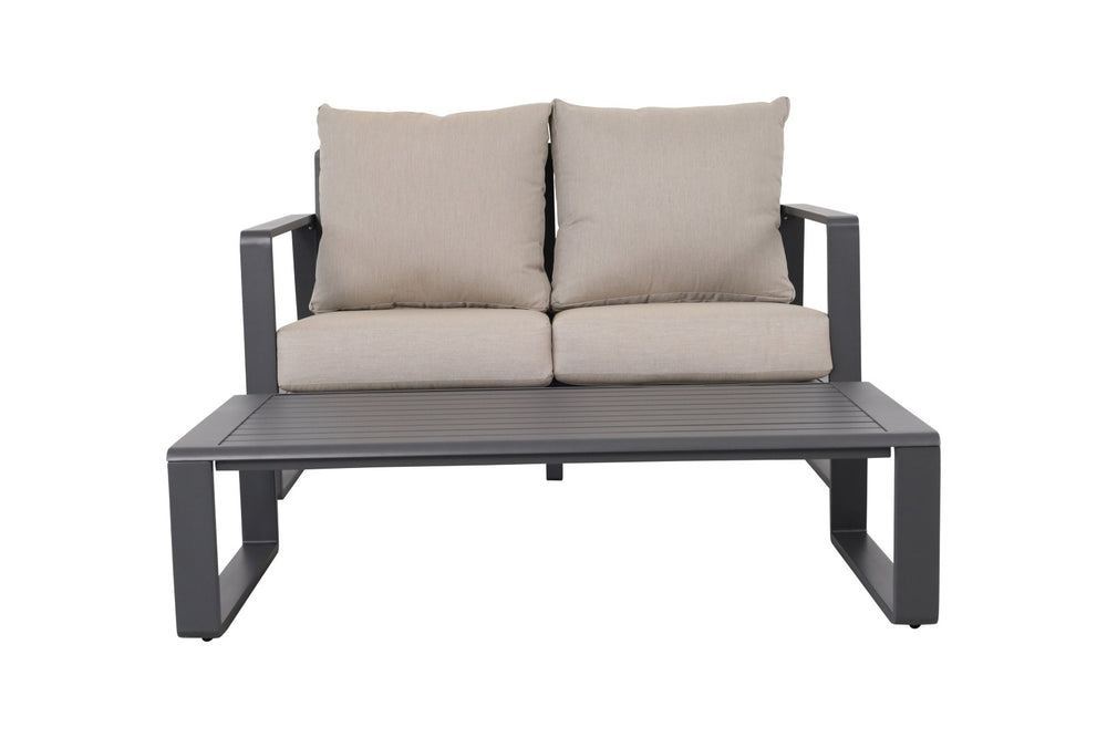 English Elm Double Aluminum Frame Loveseat and Coffee Table Set for Modern Patios or Apartments B120P293361