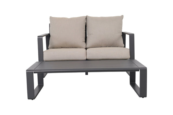 English Elm Double Aluminum Frame Loveseat and Coffee Table Set for Modern Patios or Apartments B120P293361