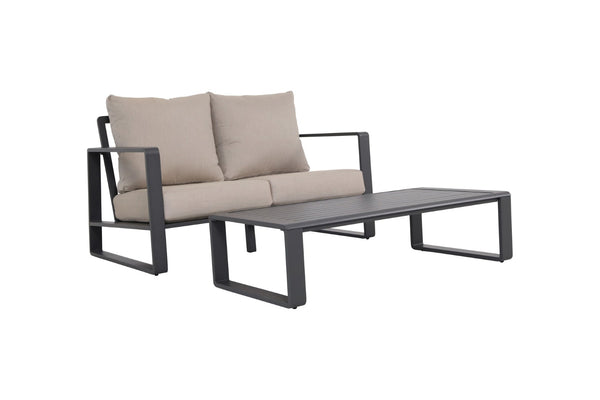 English Elm Double Aluminum Frame Loveseat and Coffee Table Set for Modern Patios or Apartments B120P293361