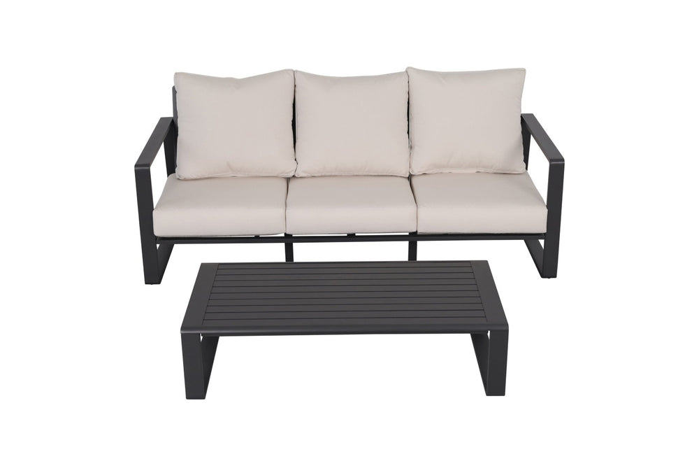 English Elm Three-seat Aluminum Frame Sofa and Coffee Table Set with Pu Leather Cushions B120P293366