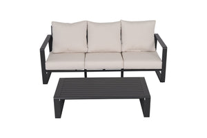 English Elm Three-seat Aluminum Frame Sofa and Coffee Table Set with Pu Leather Cushions B120P293366