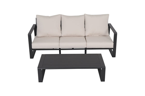 English Elm Three-seat Aluminum Frame Sofa and Coffee Table Set with Pu Leather Cushions B120P293366