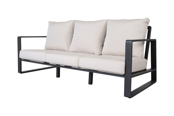 English Elm Three-seat Aluminum Frame Sofa and Coffee Table Set with Pu Leather Cushions B120P293366