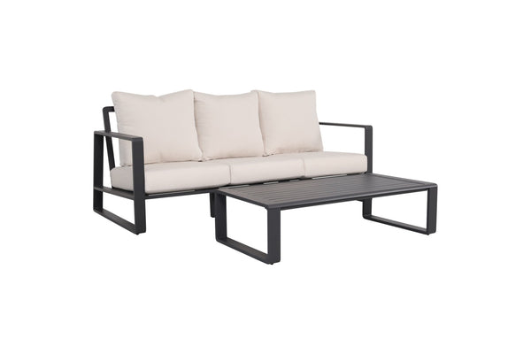English Elm Three-seat Sofa Set with Rectangular Coffee Table Milky White Upholstered Living Room B120P293370