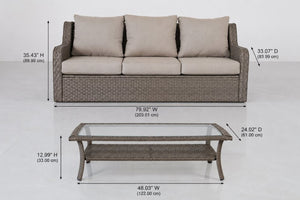 English Elm Premium Pe Rattan 3 Seat Outdoor Sofa Set with Tempered Glass Table Resort Style B120P521786
