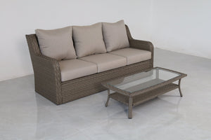 English Elm Premium Pe Rattan 3 Seat Outdoor Sofa Set with Tempered Glass Table Resort Style B120P521786