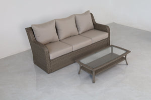English Elm Premium Pe Rattan 3 Seat Outdoor Sofa Set with Tempered Glass Table Resort Style B120P521786