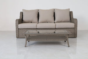 English Elm Premium Pe Rattan 3 Seat Outdoor Sofa Set with Tempered Glass Table Resort Style B120P521786