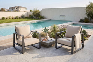 English Elm Alum. Club Chair Set of Two Powder Coated Patio Seats with UV Resistant Cushions B120P539707