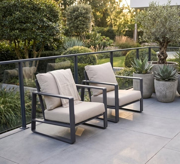 English Elm Alum. Club Chair Set of Two Powder Coated Patio Seats with UV Resistant Cushions B120P539707