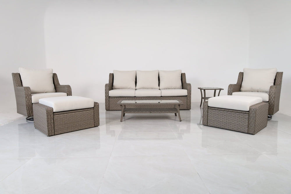 English Elm 7-piece Outdoor Wicker Patio Set with Swivel Chairs Ottomans and Resort Style Comfort B120S00280