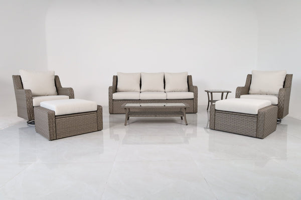 English Elm 7-piece Outdoor Wicker Patio Set with Swivel Chairs Ottomans and Resort Style Comfort B120S00280