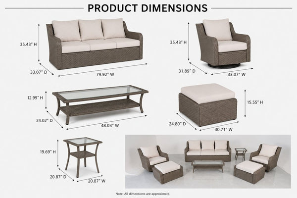 English Elm 7-piece Outdoor Wicker Patio Set with Swivel Chairs Ottomans and Resort Style Comfort B120S00280